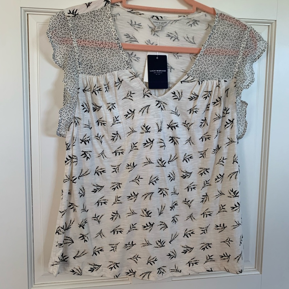 NWT Lucky Brand Women’s Mixed Media Short Sleeve Top Size S